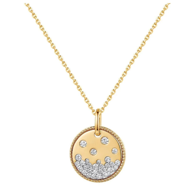 14k Disc Pendant Necklace with Diamonds