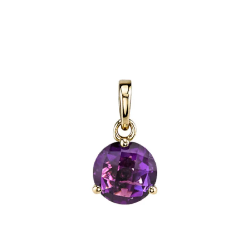 14k Gold 8mm Round Amethyst Pendant Necklace