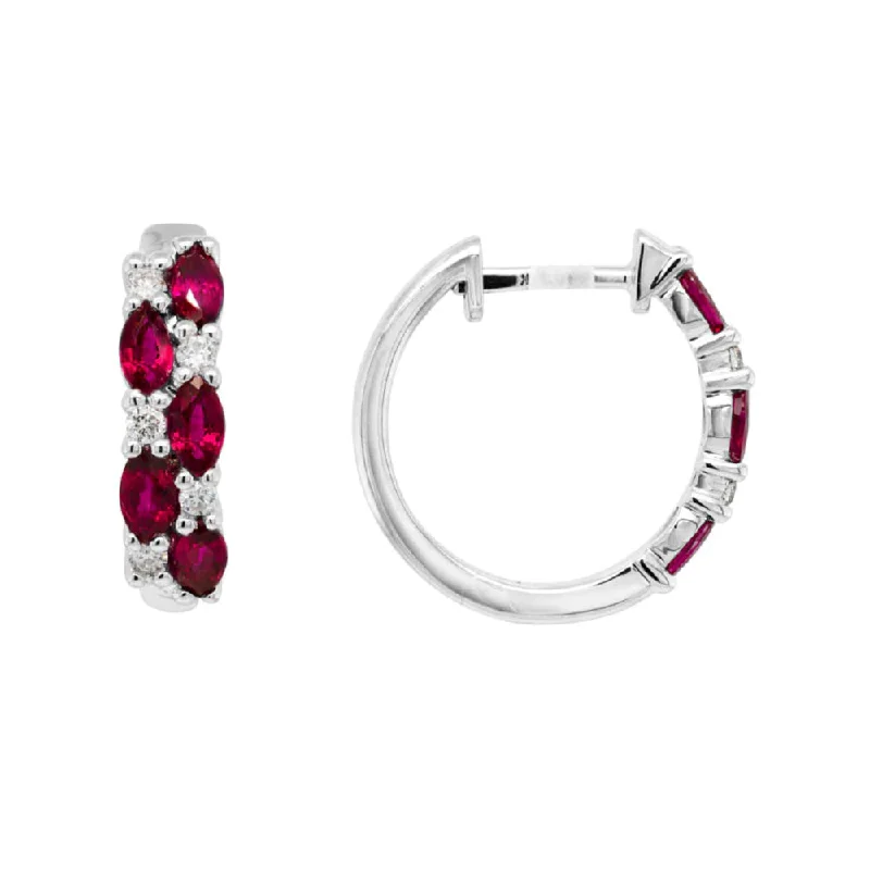 14k Ruby and Diamond Huggie Hoops