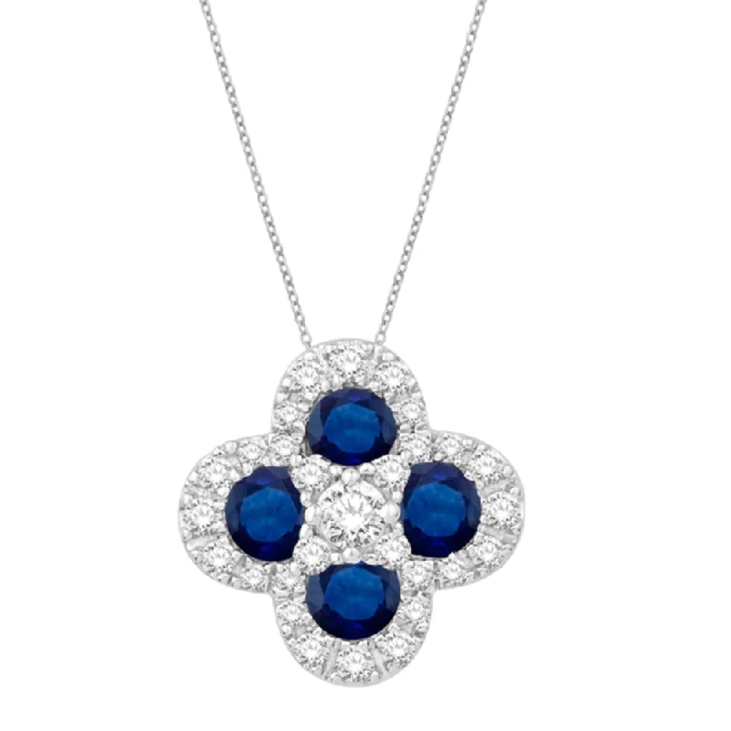 14k Sapphire & Diamond Flower Pendant Necklace