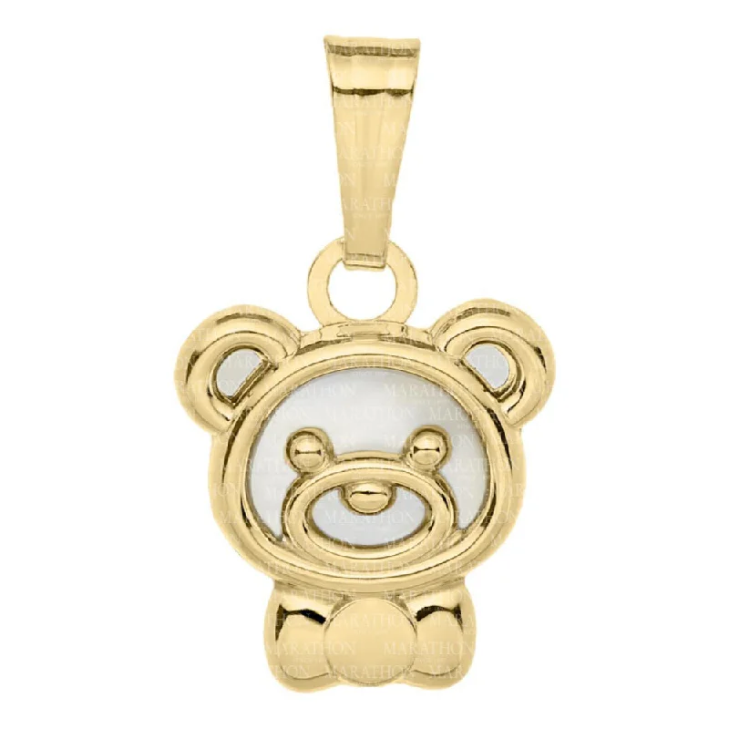 14k Teddy Bear Head Mother Of Pearl Pendant