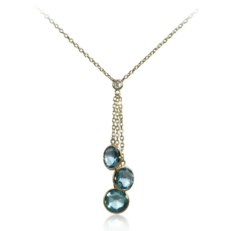 14k Triple Swiss Blue Topaz Drop Pendant Necklace