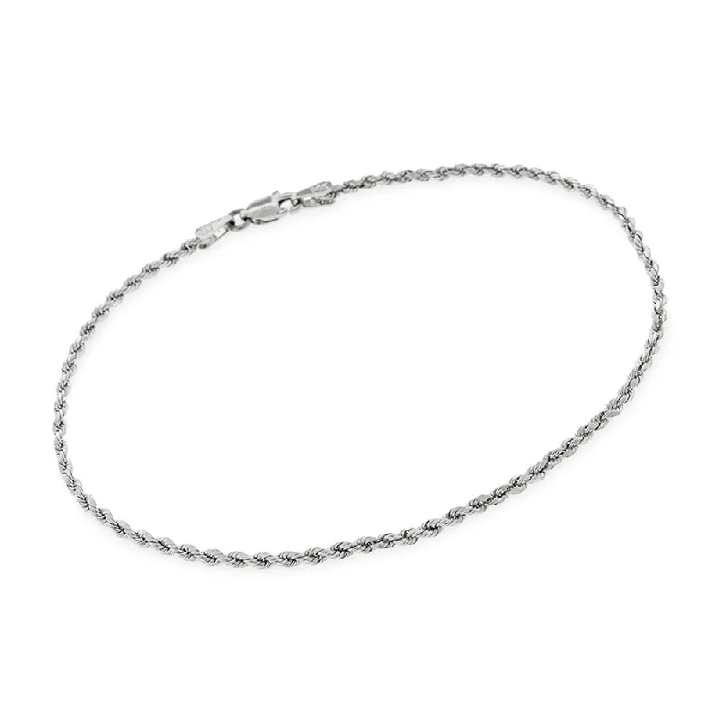 14k White Gold 2mm Hollow Rope Braided Link Twisted Bracelet Chain 8"