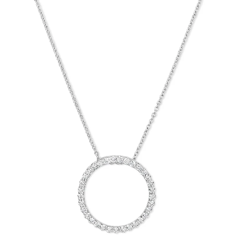 14k White Gold Diamond Open Circle Pendant Necklace