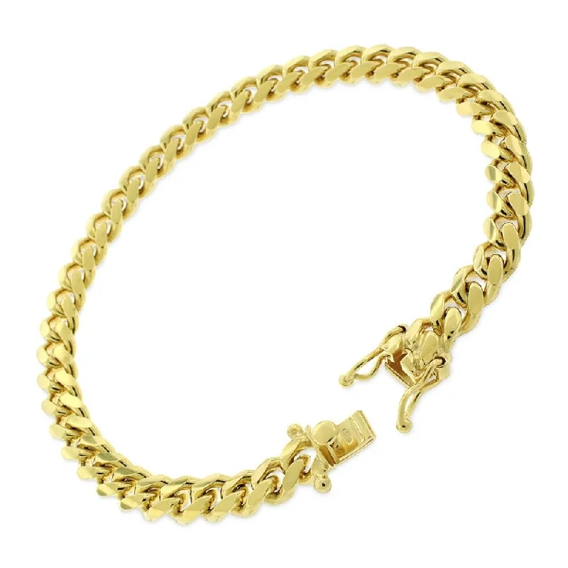 14K Yellow Gold 7MM Solid Miami Cuban Curb Link Bracelet Chains 8.5" - 9", Gold Bracelet for Men & Women, 100% Real 14K Gold