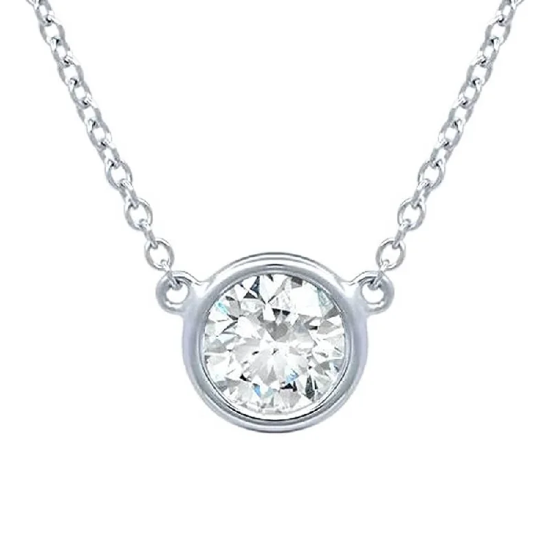 Floating Diamond Solitaire Bezel Set Pendant Necklace