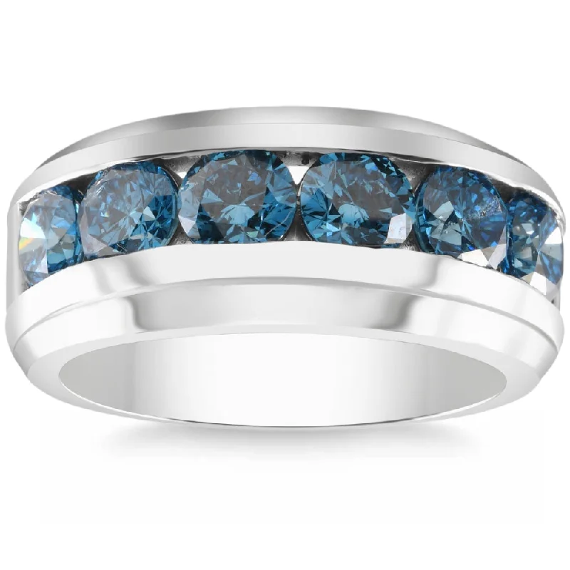 4Ct TW Blue Diamond Men's Ring 10k White Gold Lab Grown