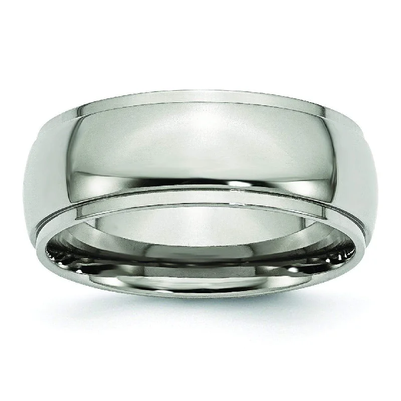 8mm Step Edge Titanium Wedding Band High Polish