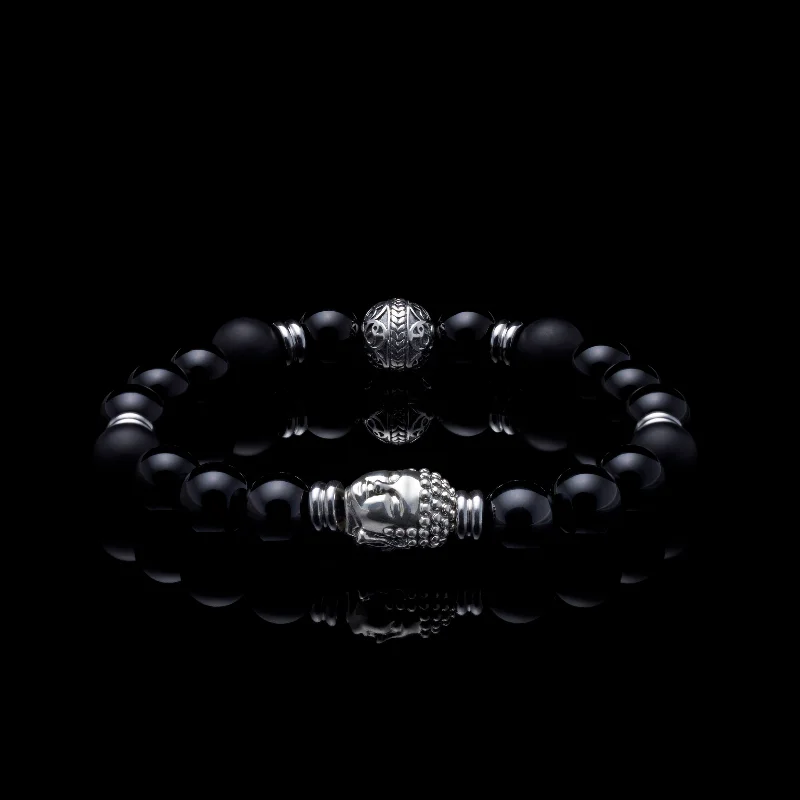 Silver Buddha Bracelet with Obsidian