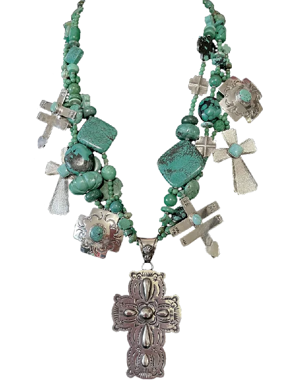 All Turquoise Crosses Necklace by Kim Yubeta