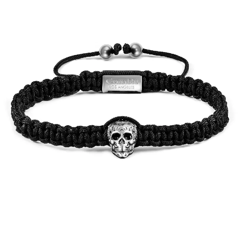 Antique Stainless Steel Skull Nylon Cord Adjustable Bracelet