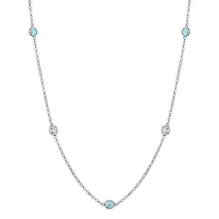 Aquamarine and Diamonds Station Necklace