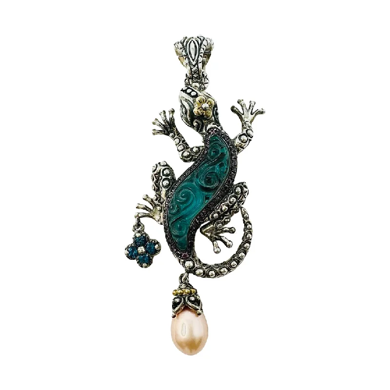 Barbara Bixby Sterling Silver and 18K Gold Gecko Pendant with Blue Cabochon