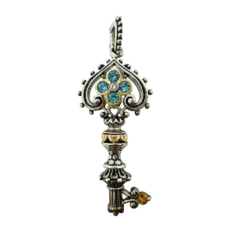 Barbara Bixby Sterling Silver and 18K Gold Key Pendant with Blue Topaz