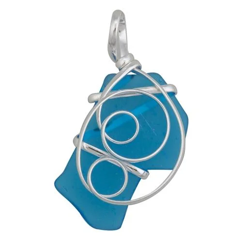 Blue Pompano Beach Glass Freeform Pendant