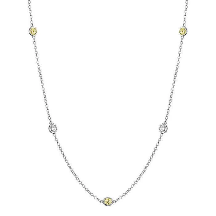 Yellow Sapphire and Diamond Station Necklace