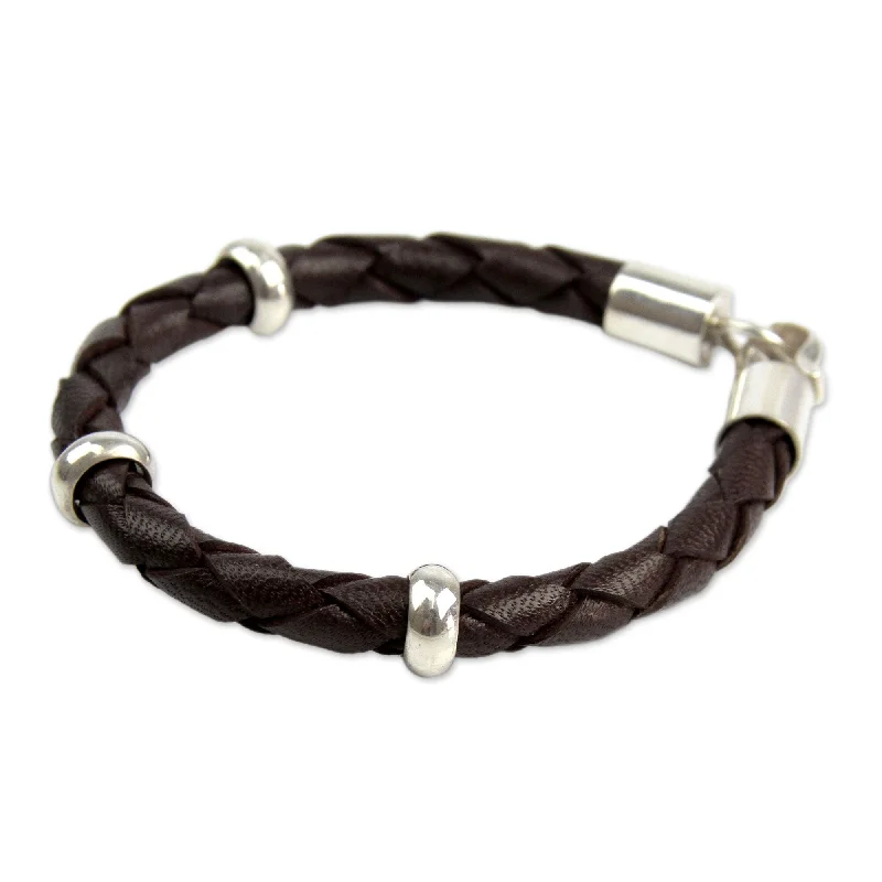 Chankas Warrior Artisan Handmade Dark Brown Braided Leather with 925 Sterling Silver Accents Mens (Peru)