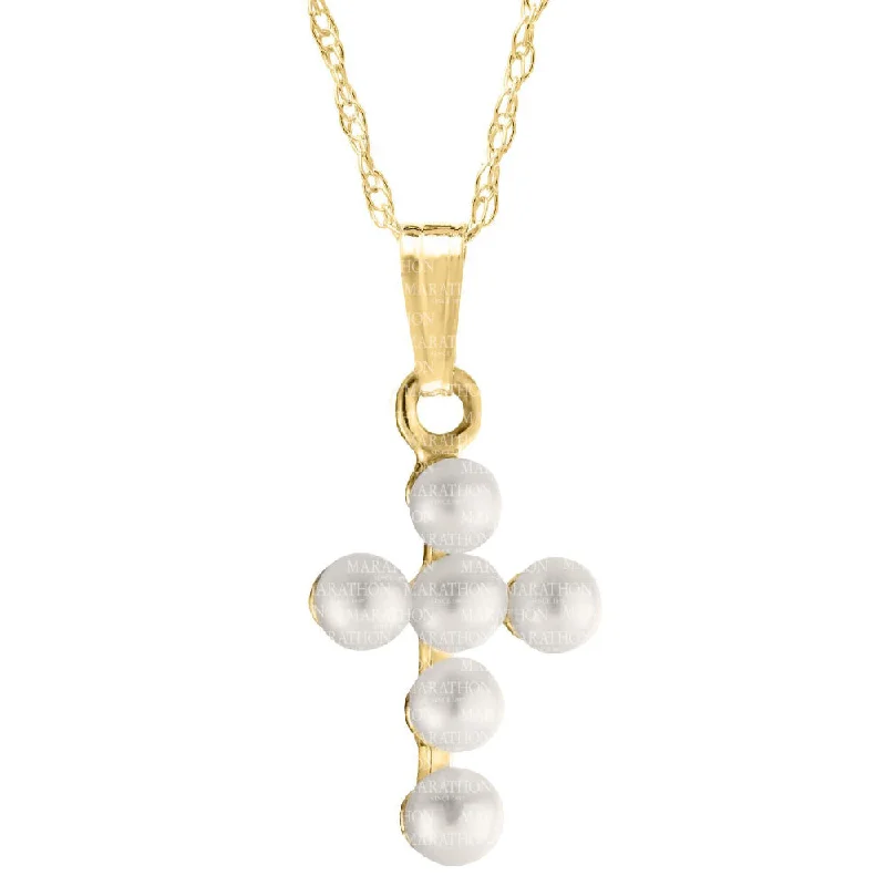 Children's 14k Pearl Cross Pendant Necklace