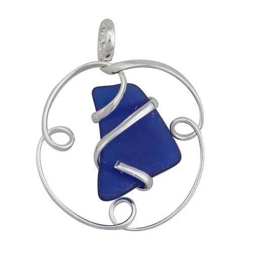 Cobalt Blue Pompano Beach Glass Freeform Pendant