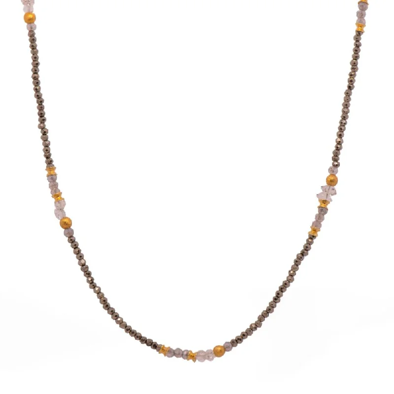 Joyla Vermeil 2mm Pyrite Herkimer Crystals, Labradorite  Necklace