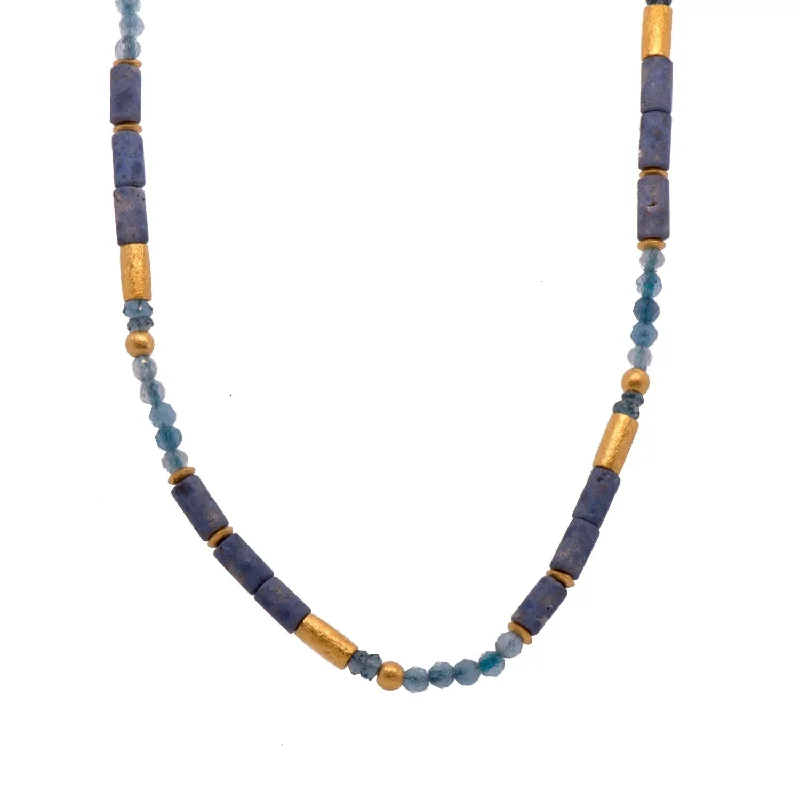 Joyla Vermeil 3mm London Blue Topaz, Dumertorite, Aquamarine  Necklace