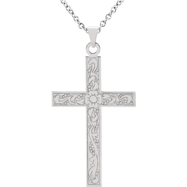 14K White Gold Petite Fancy Cross Pendant