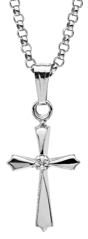 Sterling Silver Petite Cross with Diamond Necklace