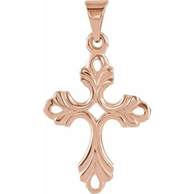 14KT PG MEDIUM FANCY CROSS