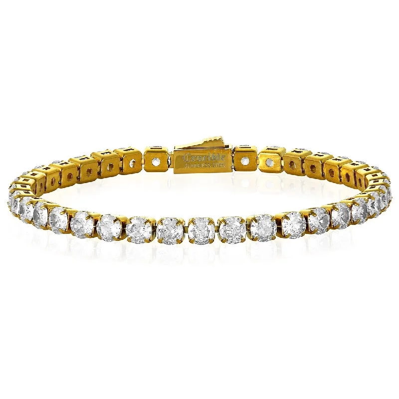 Crucible Men's Cubic Zirconia Stone Steel Tennis Bracelet (5mm)