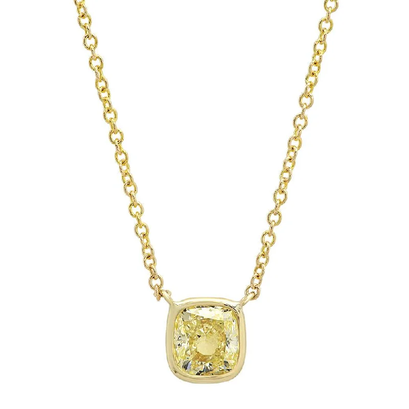 Cushion Yellow Diamond Pendant in 14kt Yellow Gold