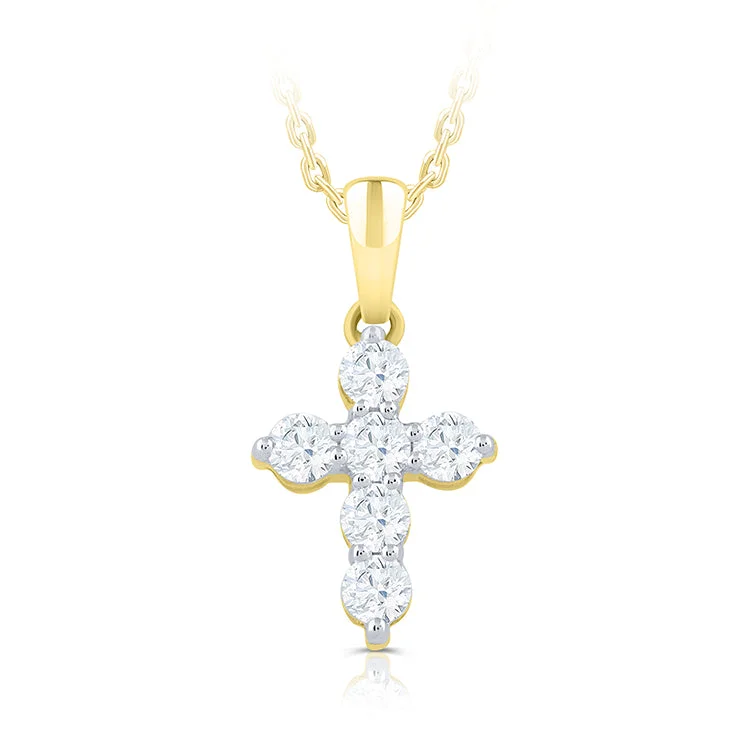 14K Yellow Gold Diamond Cross Pendant