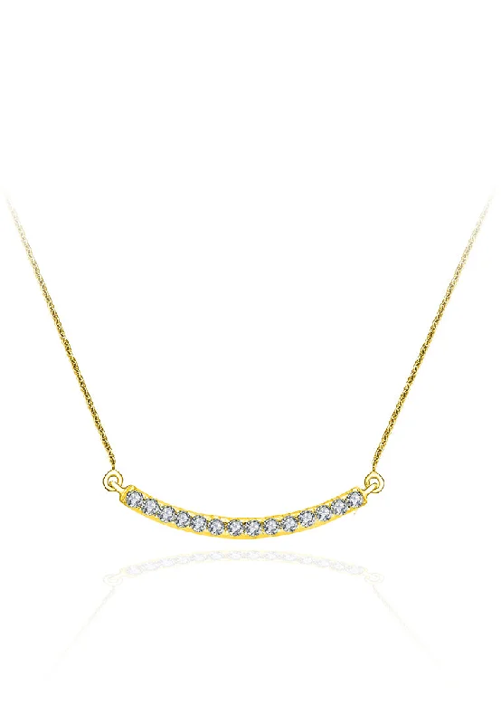 14K Yellow Gold Diamond Pave Curved Bar Necklace