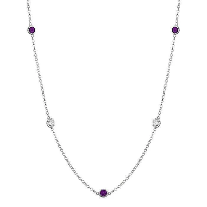 Amethyst and Diamond Station Necklace