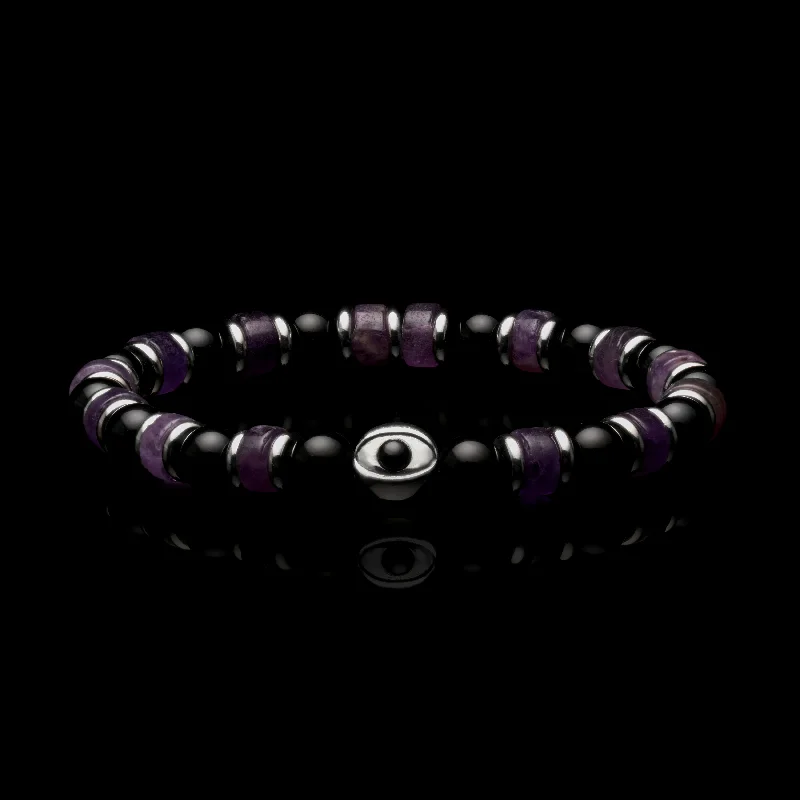 Evil Eye Amethyst Beaded Bracelet