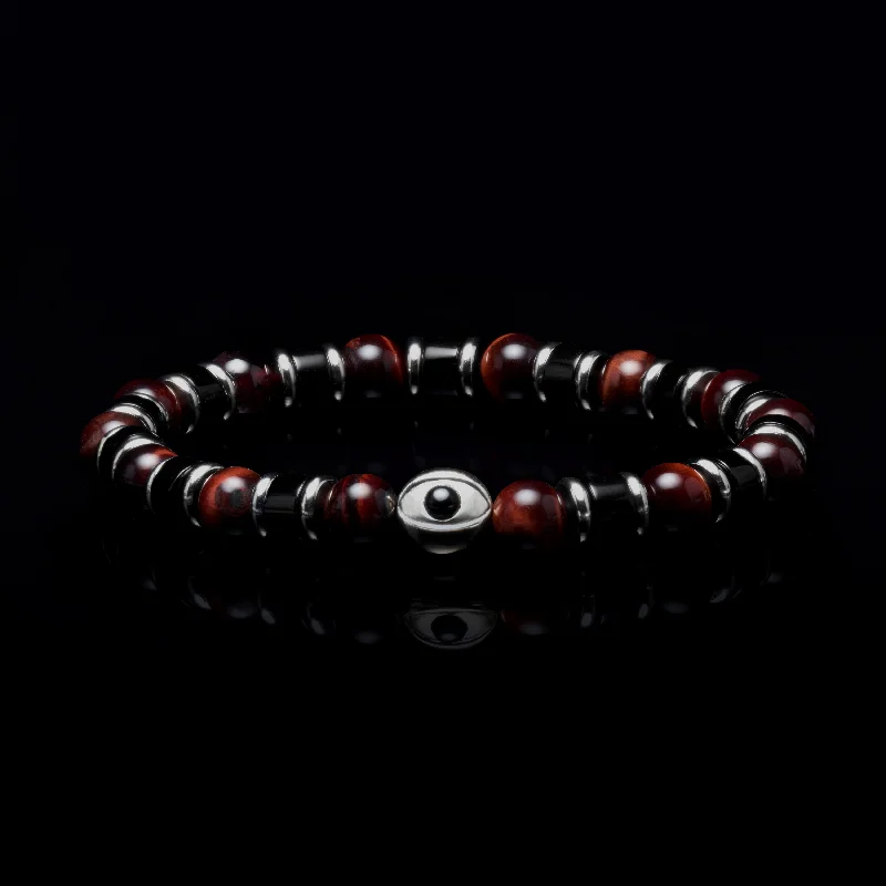 Evil Eye Garnet Beaded Bracelet