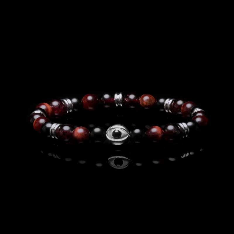 Evil Eye Red Tiger Eye Beaded Bracelet