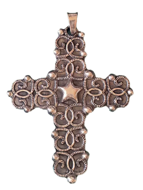 Filigree Design Sterling Cross Pendant with Star