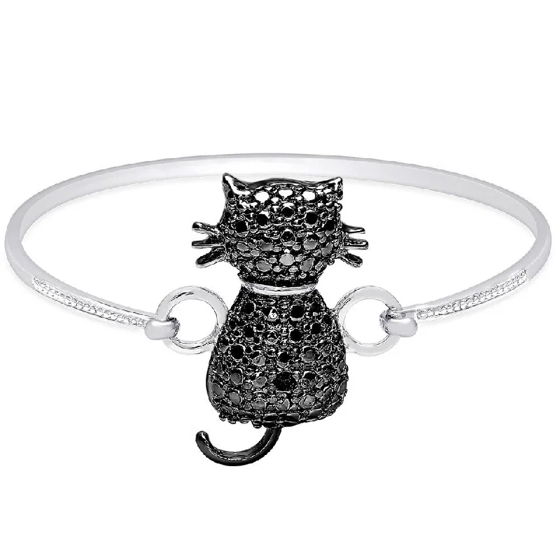 Finesque Gold over Sterling Silver Diamond Accent Cat Bangle