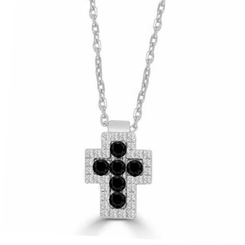 14k Gold Black and White Diamond Cross Pendant