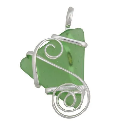 Green Pompano Beach Glass Freeform Pendant