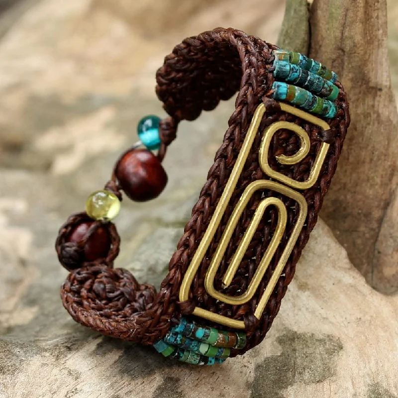 Handmade Brass 'Siam Fortress' Turquoise Bracelet (Thailand)