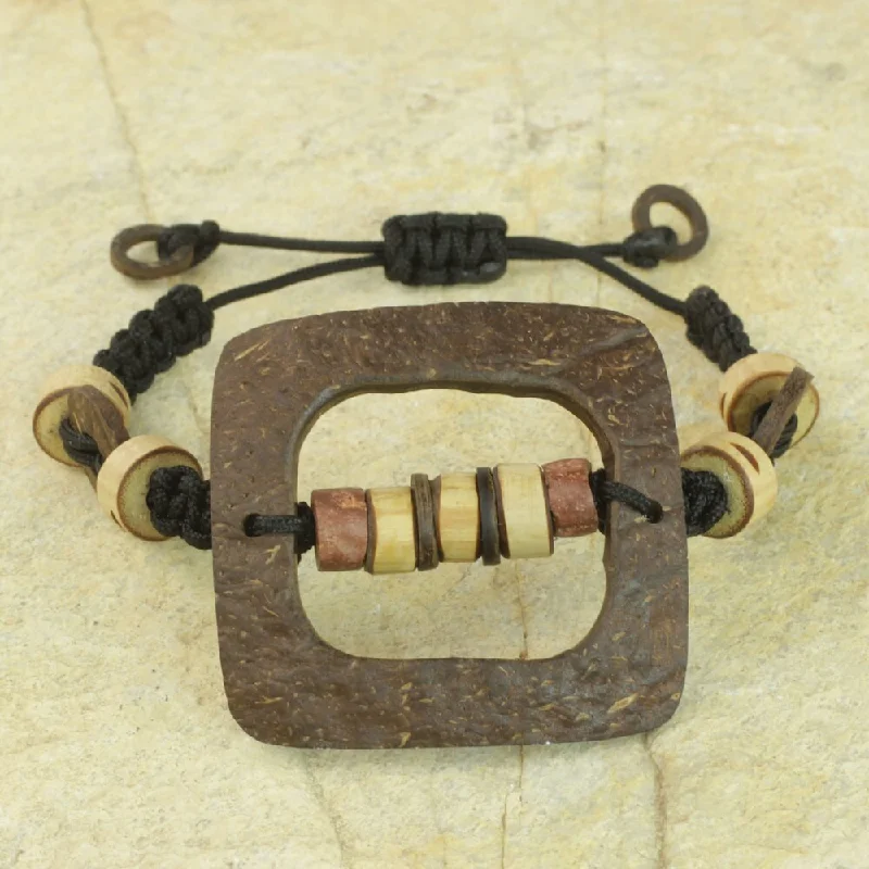 Handmade Coconut Shell Bamboo 'Bold Squares' Bracelet (Ghana)