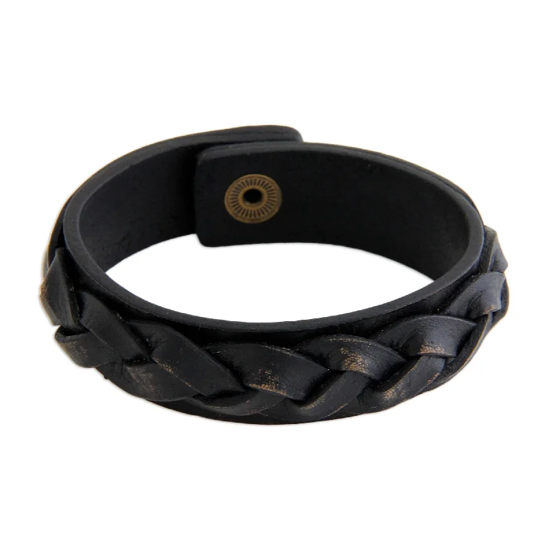 Handmade Distressed Leather Men's 'Java Journeys' Bracelet (Indonesia)