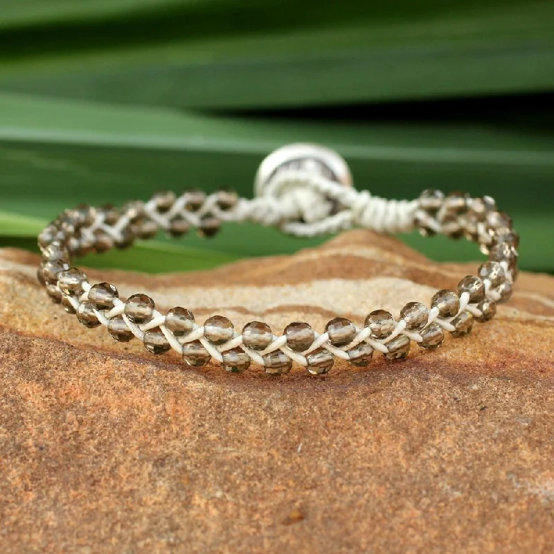 Handmade Leather Silver 'Braids of Joy' Quartz Bracelet (Thailand)