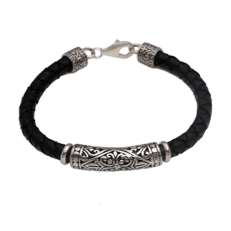 Handmade Leather Sterling Silver Lost Kingdom Bracelet (Indonesia)