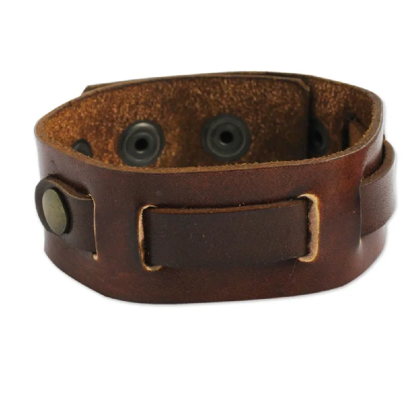 Handmade Men's 'Journey' Leather Wristband (Thailand)