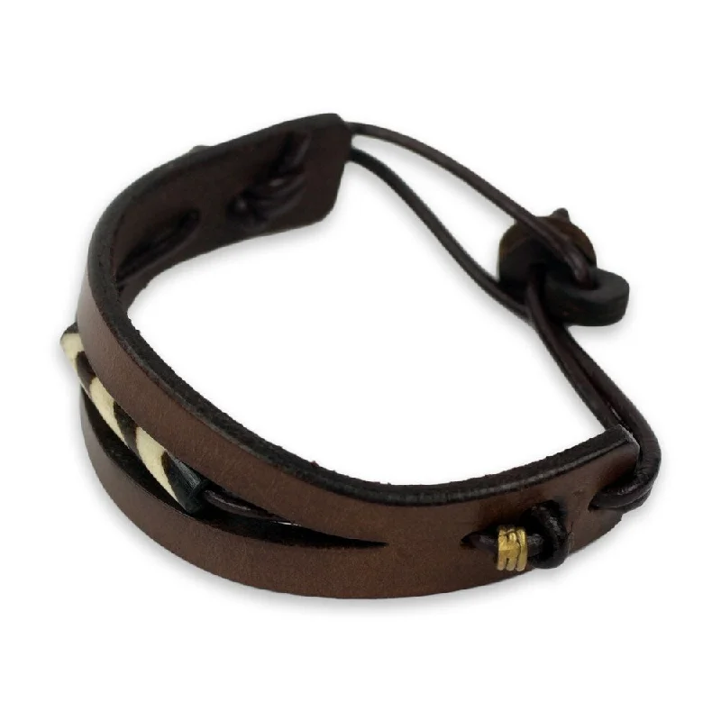 Handmade Men's Leather 'Breaking Ground In Brown' Bracelet (Ghana)