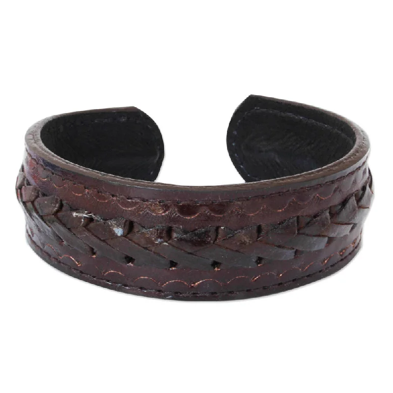 Handmade Men's Leather 'Brown Braided Path' Bracelet (Thailand)