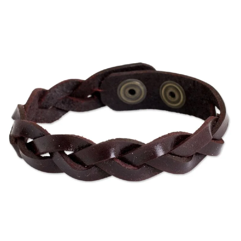 Handmade Men's Leather 'Cordovan Rope' Bracelet (Thailand)