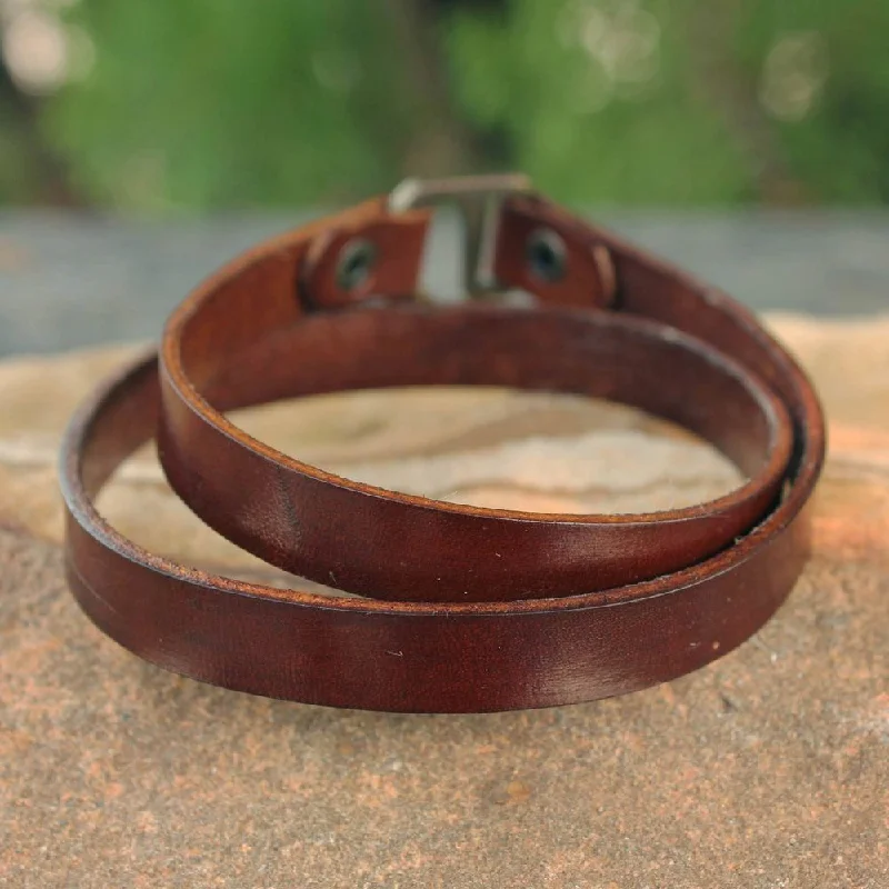 Handmade Men's Leather 'Enigma in Brown' Bracelet (Thailand)